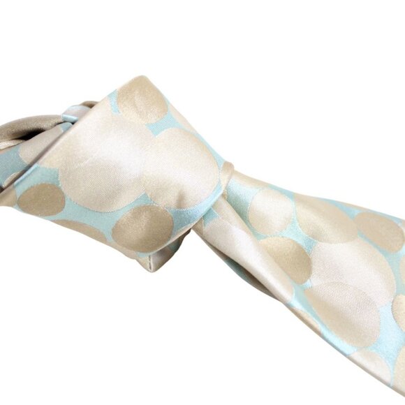 Ted Baker London 100% Silk Tie |  Mint Green & Gold Beige Polka Dot - Picture 5 of 6